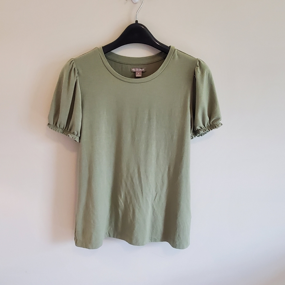 Falls Creek Puff sleeve shirt in green size ladies small